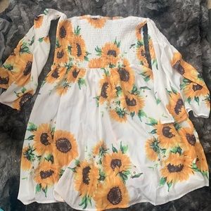 Off the Shoulder Bell Sleeve Sunflower Dress Brand New